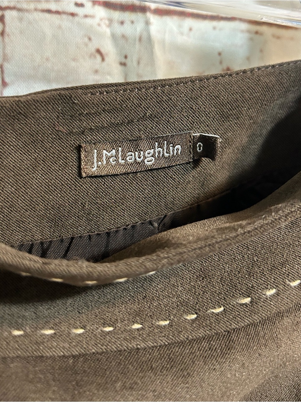 J. McLaughlin Brown Faux Suede Stitch Detail Coastal Cowgirl Chic Mini Skirt - Picture 5 of 10